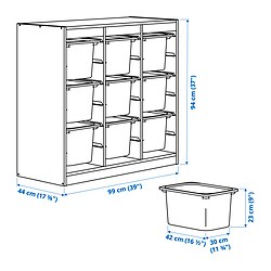 Ilustración de medidas - TROFAST combinación almacenamiento+cajas