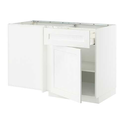 Mueble de cocina METOD blanco con cajón y estantes, textura veteada clásica, rectangular.
