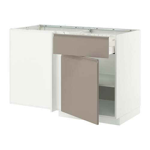Mueble de cocina METOD con puertas upplöv gris claro-beige, diseño moderno, con tiradores integrados y estantes ajustables.