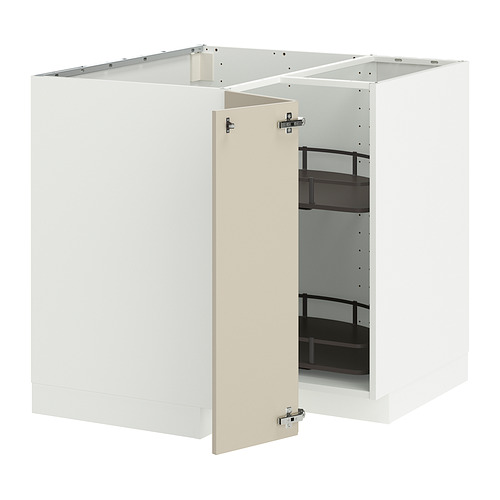 Un mueble de cocina METOD en color blanco roto con una puerta en beige y un estante de alambre en el interior.