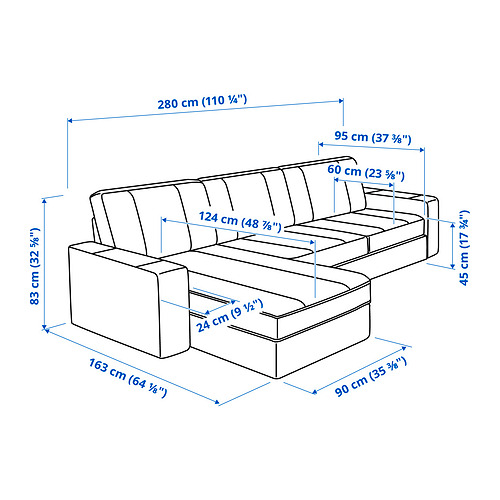 KIVIK, 3 seat sofa with chaise longue. 6 of 6 open dialog