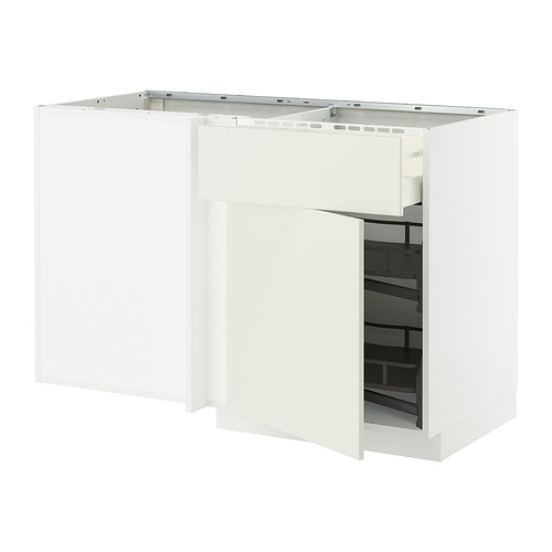 Juego de armarios de cocina METOD blancos con frentes lisos de veddinge, con estante extraíble para el almacenamiento.