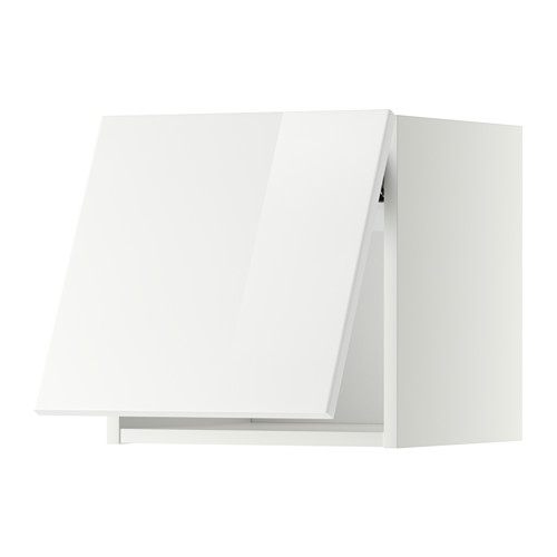 Mueble de pared de cocina blanco con acabado alto brillo, forma rectangular y diseño moderno.
