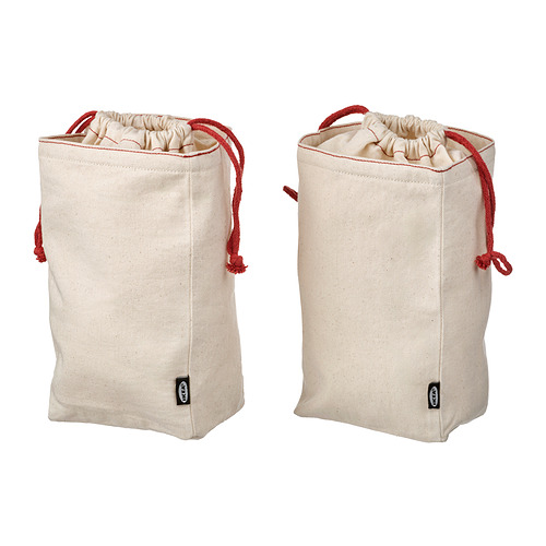 Par de bolsas de tela beige GULLRISMOTT beige con cordones rojos para almacenamiento.