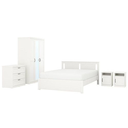 Conjunto de dormitorio blanco: cama, 2 armarios, cómoda, armario. Moderno.