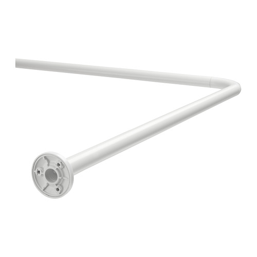 Barra de cortina de ducha blanca VIKARN, diseño moderno en forma de L, aluminio plateado, estilo minimalista.