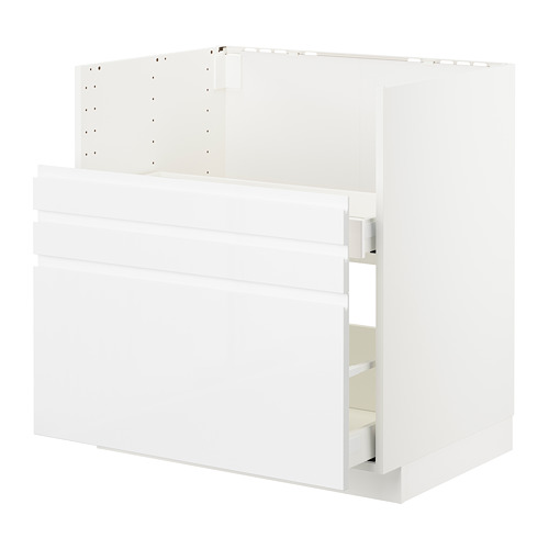 Mueble de cocina blanco METOD con brillo liso y tiradores integrados.