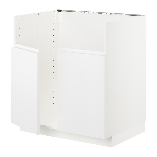 Mueble de cocina moderno blanco, diseño minimalista, con tiradores integrados, construcción robusta de tableros de partículas.