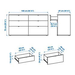 Measurement Illustration - VIHALS 6-drawer dresser