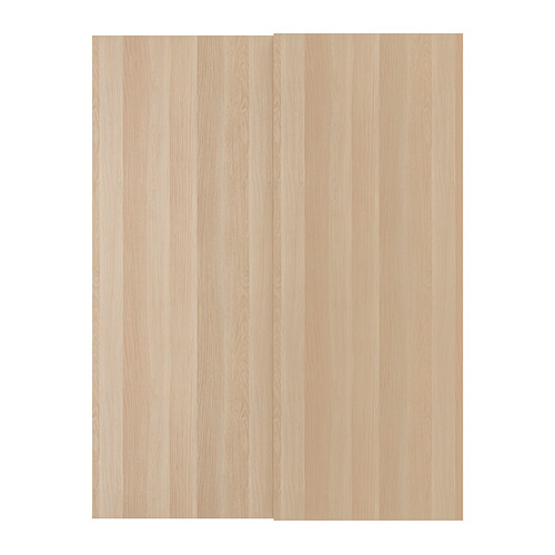 Esta imagen muestra una puerta corredera HASVIK de madera clara con una textura de grano suave y vertical.