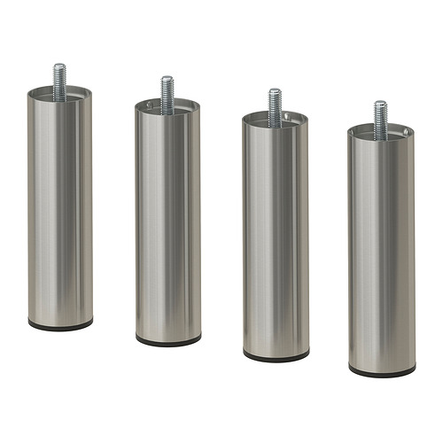 Cuatro patas cilíndricas metálicas plateadas con tapas roscadas, dispuestas verticalmente.