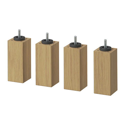 Cuatro patas de muebles de madera BURFJORD con tornillos, marrón claro, forma cuadrada.