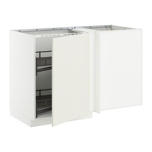 Un juego de armarios de cocina METOD blanco. Es una estantería extraíble y un diseño moderno y minimalista.