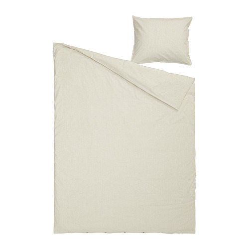Juego de cama de rayas, verde claro, algodón, rectangular con almohada.