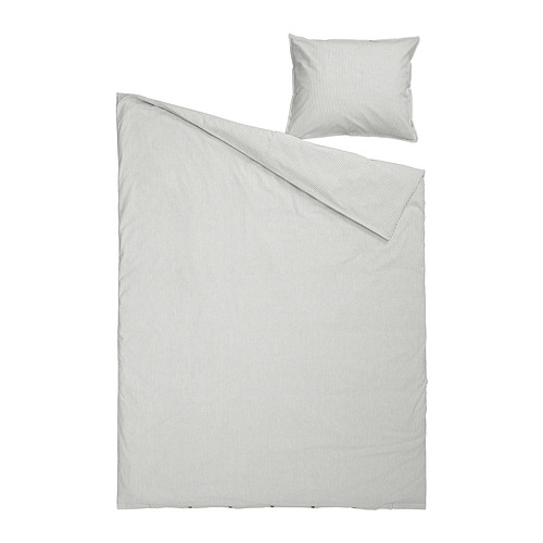 Juego de cama de rayas blancas y negras, edredón rectangular y almohada, algodón reciclado.