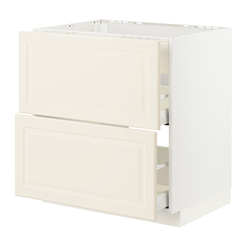 Mueble de cocina METOD blanco roto con frentes de bodbyn biselados, con cajones lisos.