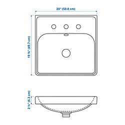 Measurement Illustration - ORRSJÖN semi-recessed sink with water trap