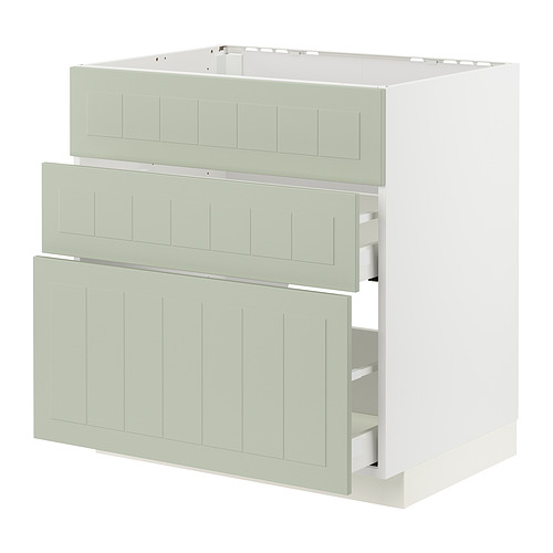 Cocina METOD, frentes de stensund verde, cajones rectangulares, madera maciza, mueble blanco, duradero.