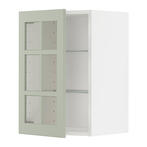 Mueble de cocina METOD con puerta de cristal verde, de pared, verde claro, forma cuadrada, estantes de cristal templado.