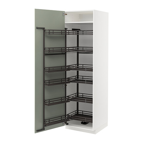 Mueble de cocina METOD, blanco con puerta de cristal verde, estantes extraíbles, diseño moderno.
