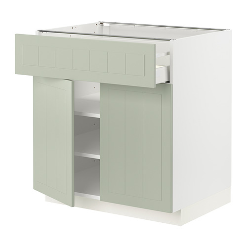 Mueble de cocina METOD con frentes de stensund verde, estantes ajustables y cajón mediano.
