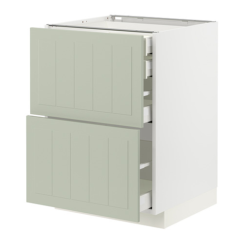 Mueble de cocina METOD de Ikea, verde, rectangular con cajones abiertos.