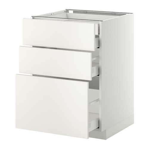 Mueble de cocina METOD blanco con tres cajones, diseño elegante.