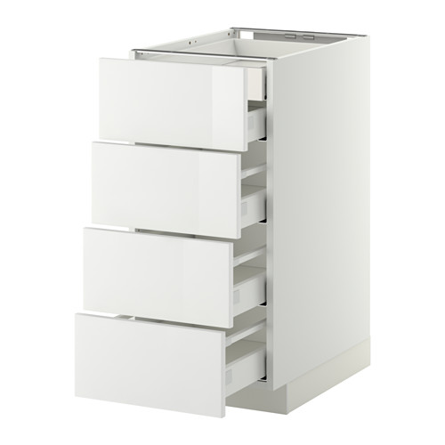 Un mueble de cocina METOD blanco y moderno con cuatro cajones lisos y blancos. Es elegante y funcional para el almacenamiento.