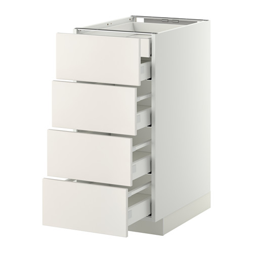 Un mueble de cocina METOD blanco con cuatro cajones, diseño elegante y moderno, líneas limpias.