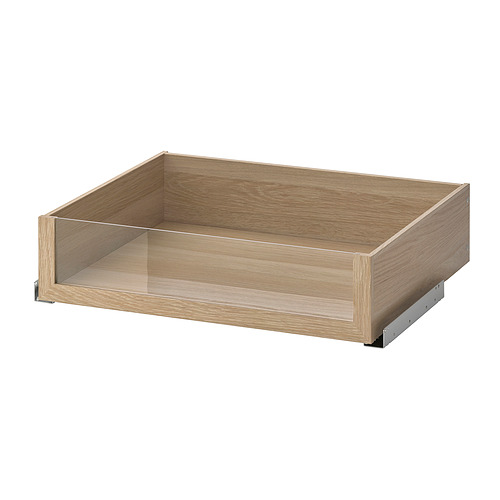 Cajón KOMPLEMENT, madera marrón claro, frente de cristal.