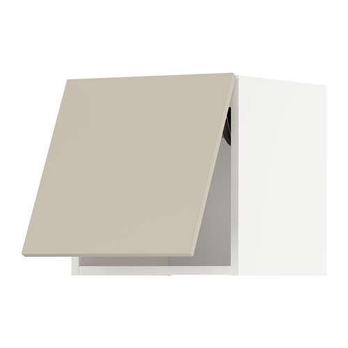 Mueble de cocina beige moderno, diseño de pantalla plana, con líneas elegantes y limpias.