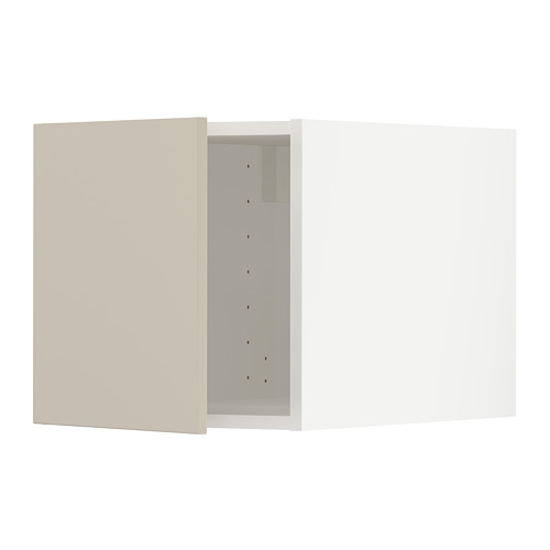 Exhibe un mueble de cocina METOD beige con un diseño elegante y suave y líneas limpias. El armario, múltiples cajones y una estética moderna.