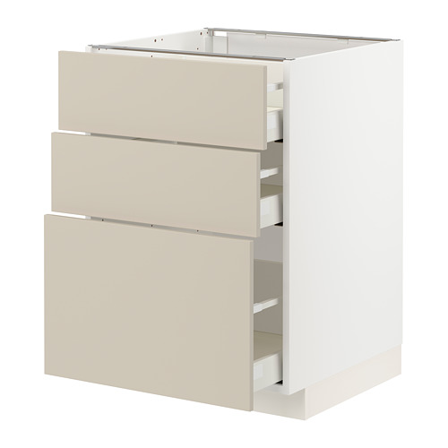 Mueble de cocina METOD en color beige con tres cajones.
