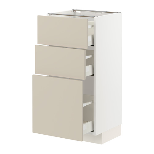 Mueble de cocina METOD en color beige con cajones y estructura blancos, diseño moderno.