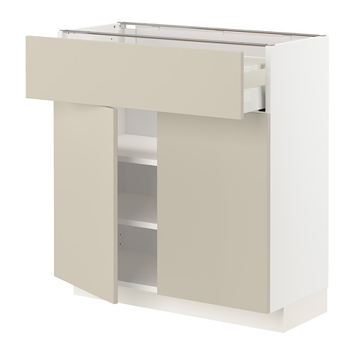 Mueble de cocina METOD en color beige con estantes ajustables, cajón mediano y diseño elegante.