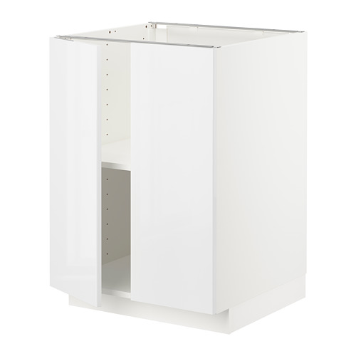 Un mueble de cocina METOD blanco con acabado brillante, bisagras a presión y estantes ajustables.