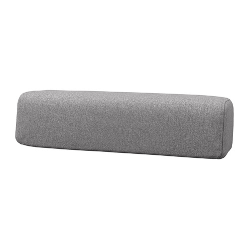 Muestra un reposacabezas de sofá modular JÄTTEBO gris, de forma rectangular, con un diseño suave y tapizado.