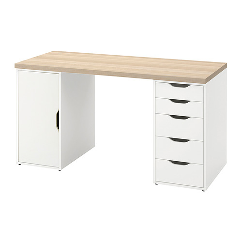 Escritorio LAGKAPTEN: encimera de madera clara, armario y cajones blancos, diseño moderno y sencillo, amplio espacio de trabajo, práctico almacenamiento.