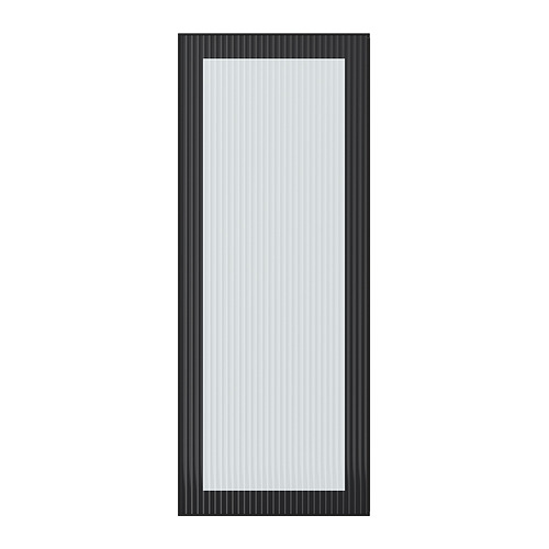 Puerta de vidrio con marco negro HEJSTA con diseño de lengüeta, manija elegante, se monta a la izquierda o a la derecha.