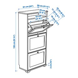 Measurement Illustration - BRUSALI shoe cabinet with 3 compartments