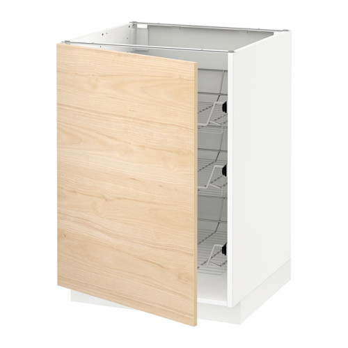 Mueble de cocina METOD - blanco con puerta de madera de fresno claro, estantes metálicos