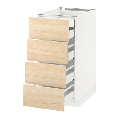 Un mueble de cocina METOD blanco de ikea con cajones de color ceniza claro. El mueble cuatro cajones extraíbles con un diseño elegante y moderno, ideal para el almacenamiento en la cocina.