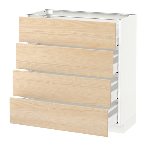 Mueble de cocina METOD blanco con cajones de madera de fresno claro, de funcionamiento suave.