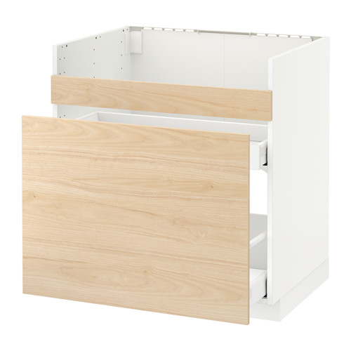 Mueble de cocina METOD personalizable, blanco y fresno, cajones lisos.