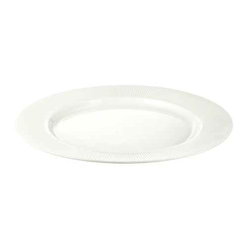 Plato de porcelana blanca OFANTLIGT, diseño sencillo y elegante, borde texturizado, redondo.