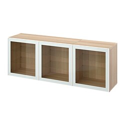 BESTÅ, combinación almacenamiento+puertas, Efecto de roble teñido en blanco / Glassvik vidrio transparente blanco