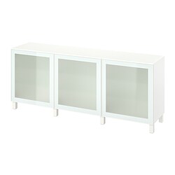 BESTÅ, storage combination with doors, White / Glassvik white-light green frosted glass