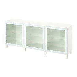 BESTÅ, storage combination with doors, White / Glassvik white-light green clear glass