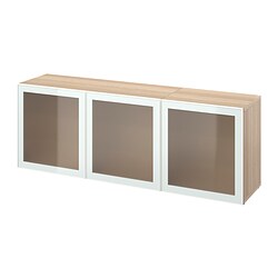 BESTÅ, combinación almacenamiento+puertas, Efecto de roble teñido en blanco / Glassvik vidrio esmerilado blanco
