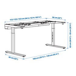 Measurement Illustration - MITTZON underframe for desk